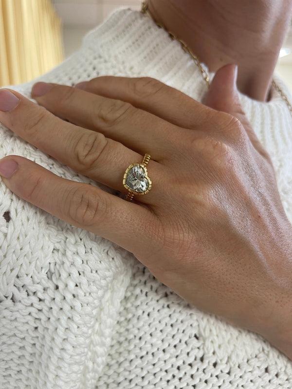 Retrouvai 3.43ct GIA Heart Diamond Heirloom Bezel Ring