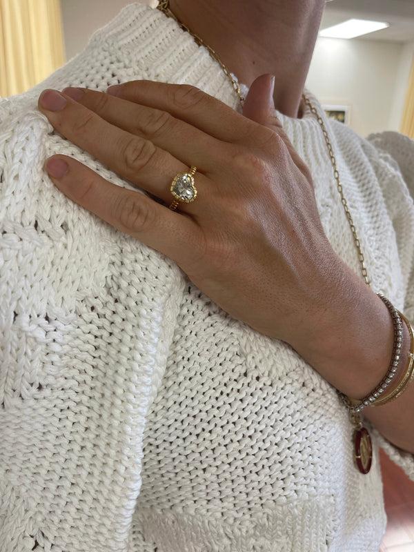 Retrouvai 3.43ct GIA Heart Diamond Heirloom Bezel Ring