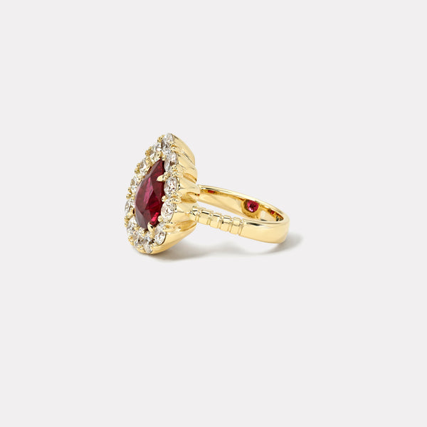 Retrouvai 3.49ct Pear Rubellite Diamond Heirloom Bezel Ring