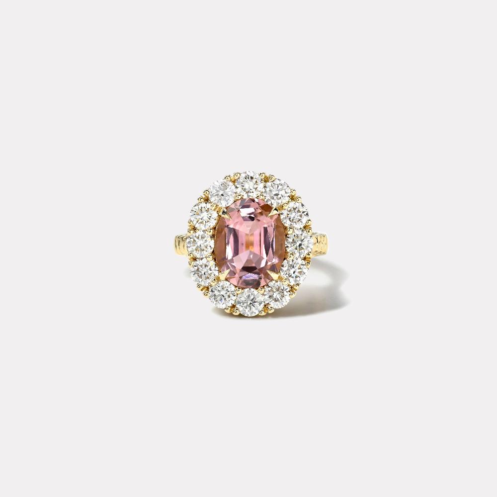 retrouvai 3.4ct Oval Pink Tourmaline Diamond Heirloom Bezel Ring