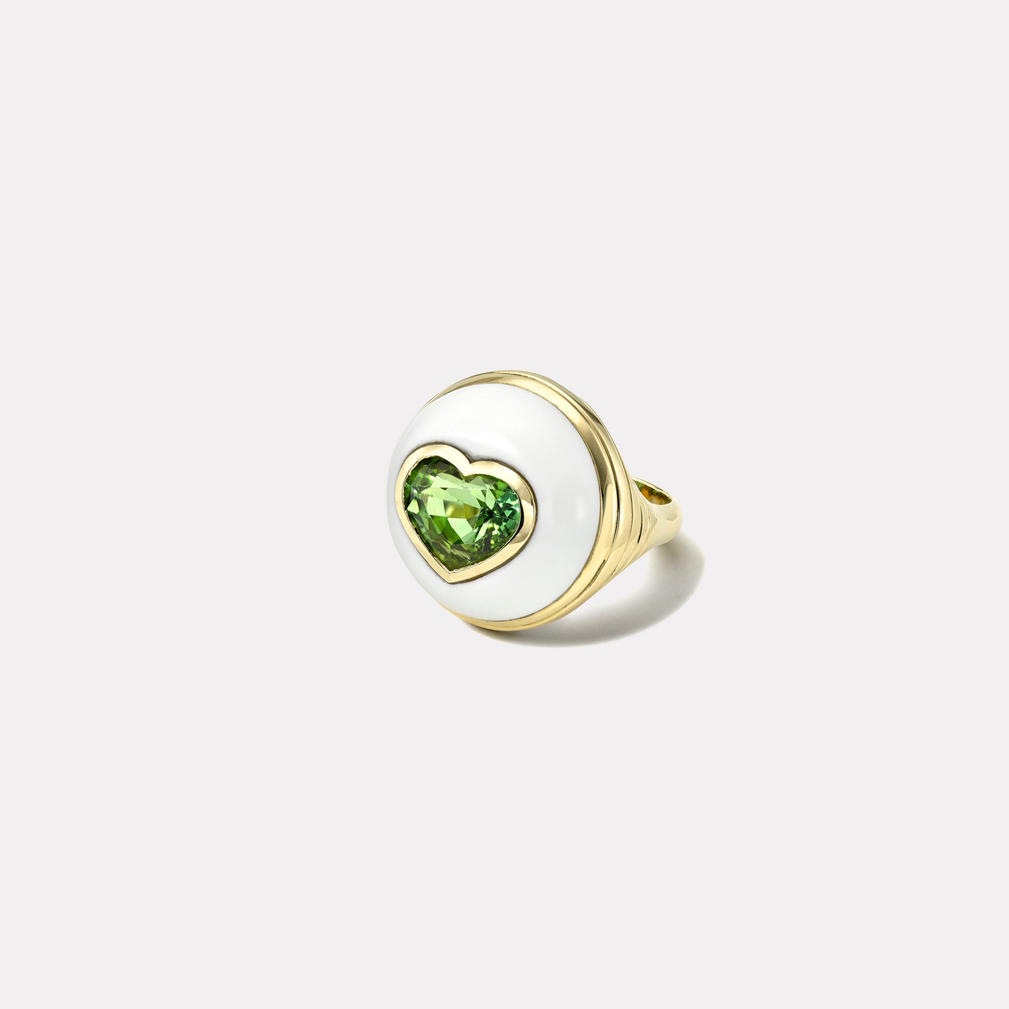 retrouvai 3.54ct Heart Green Tourmaline in Hand Carved White Chalcedony Petite Lollipop Ring