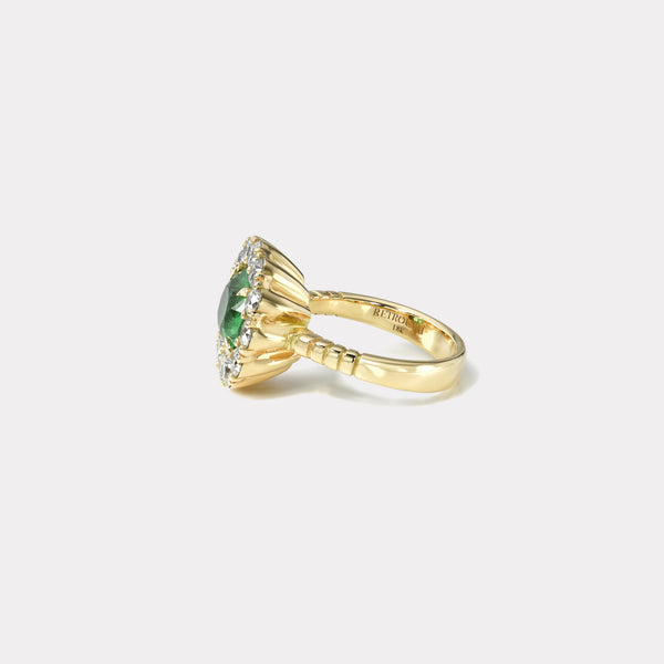 Retrouvai 3.59ct Oval Tsavorite Diamond Heirloom Bezel Ring