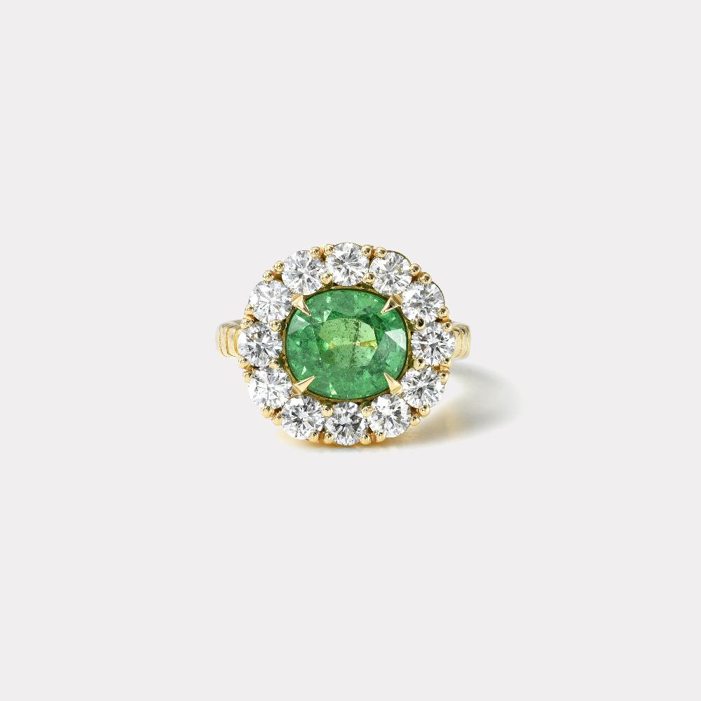 retrouvai 3.59ct Oval Tsavorite Diamond Heirloom Bezel Ring