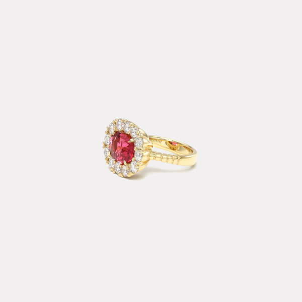 Retrouvai 3.62ct Oval Rubellite Diamond Heirloom Bezel Ring