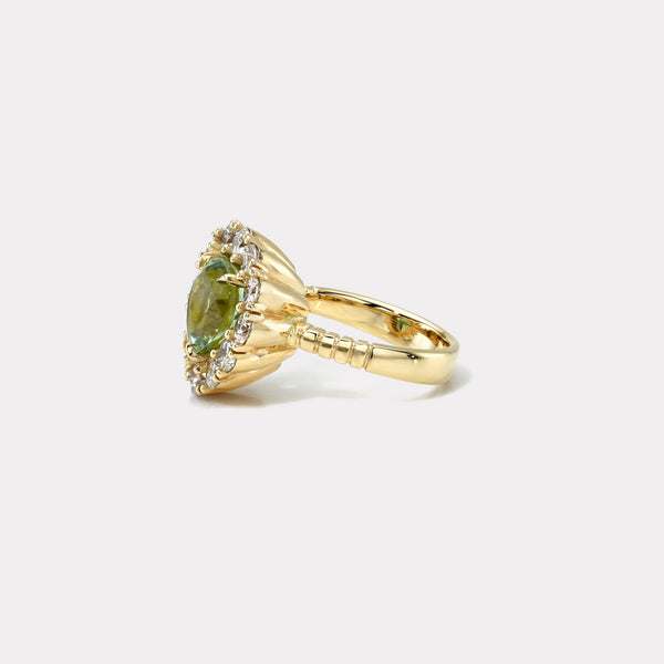 Retrouvai 3.67ct Pear Green Tourmaline And Diamond Heirloom Bezel Ring
