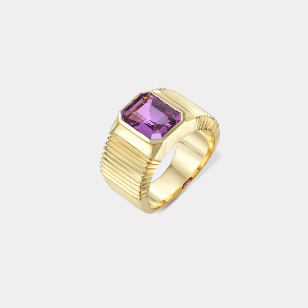 Retrouvai 3.69ct GIA Pink Sapphire Pleated Solitaire Band