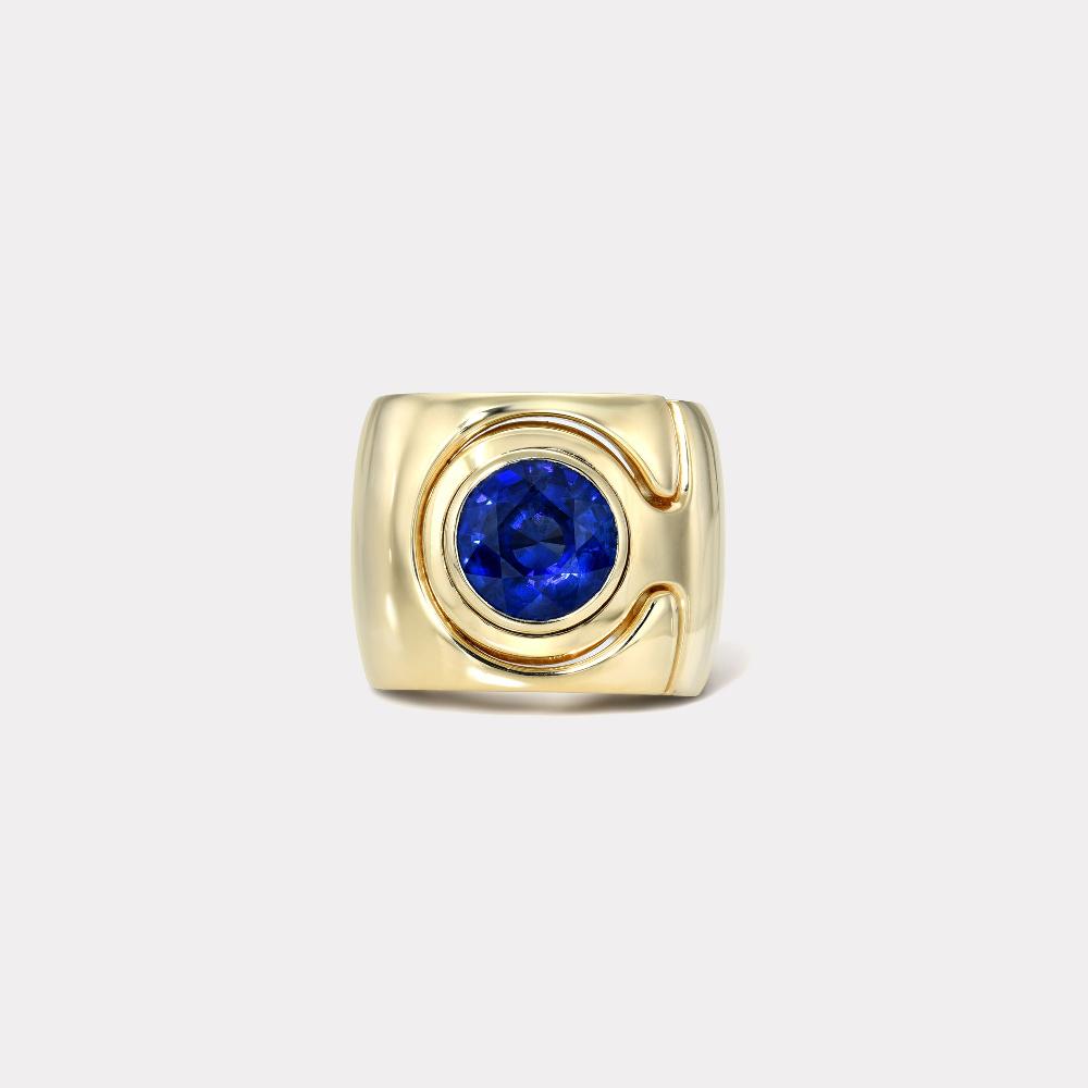 retrouvai 3.70ct Round Blue Sapphire Impetus Interlocking Puzzle Ring