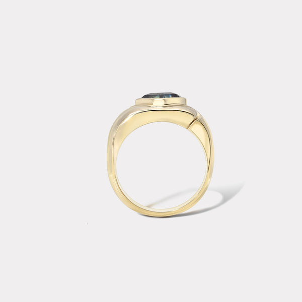 Retrouvai 3.78ct Unheated Green Sapphire Impetus Interlocking Puzzle Ring