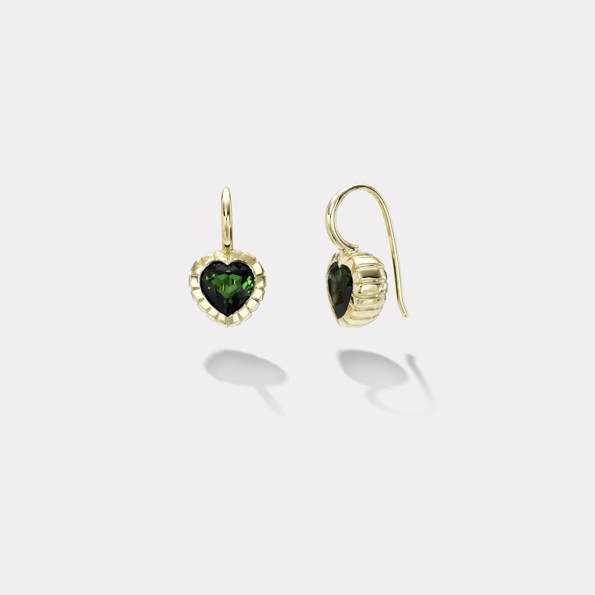 retrouvai 3.82ct Green Tourmaline Heart Heirloom Bezel Earrings