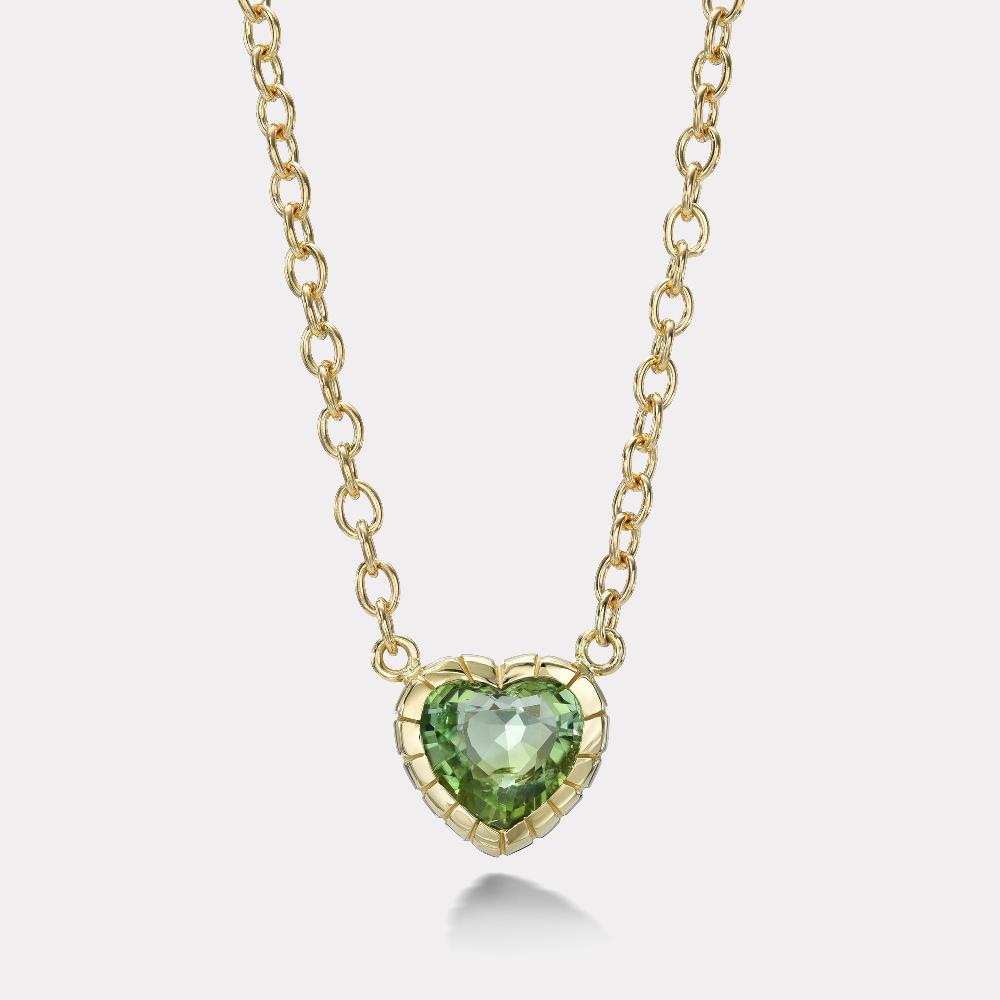 retrouvai 3.87ct Heart Green Tourmaline Heirloom Bezel Pendant