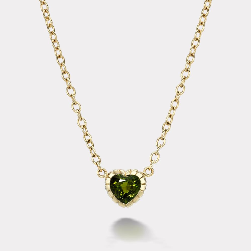 retrouvai 3.89ct Heart Green Tourmaline Heirloom Bezel Pendant