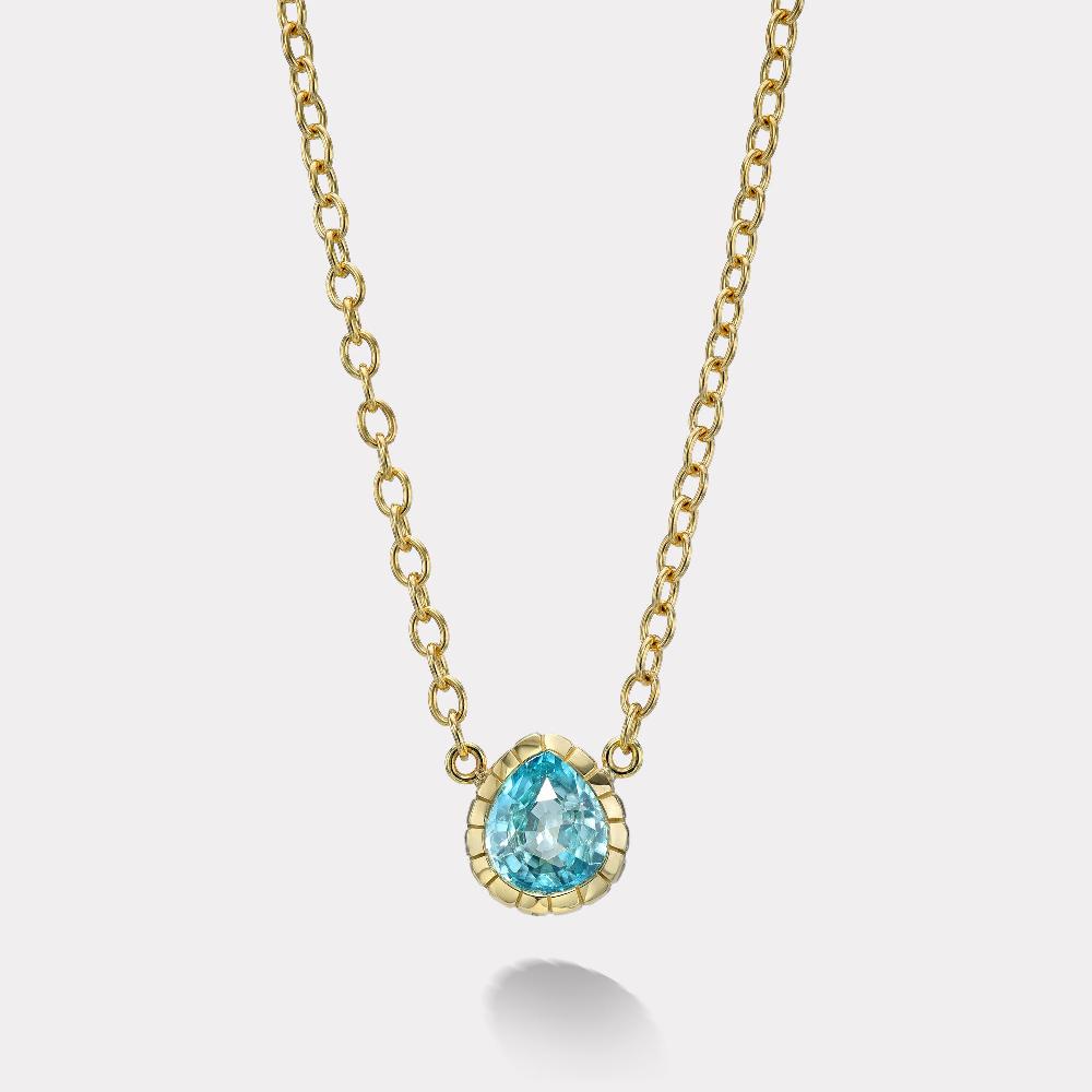 retrouvai 3.8ct Pear Blue Zircon Heirloom Bezel Pendant