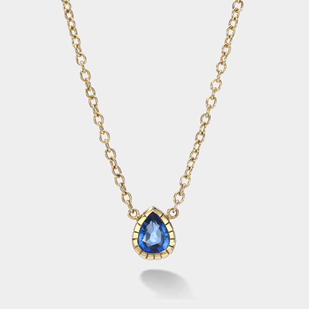 retrouvai 3.95ct Pear Blue Sapphire Heirloom Bezel Pendant