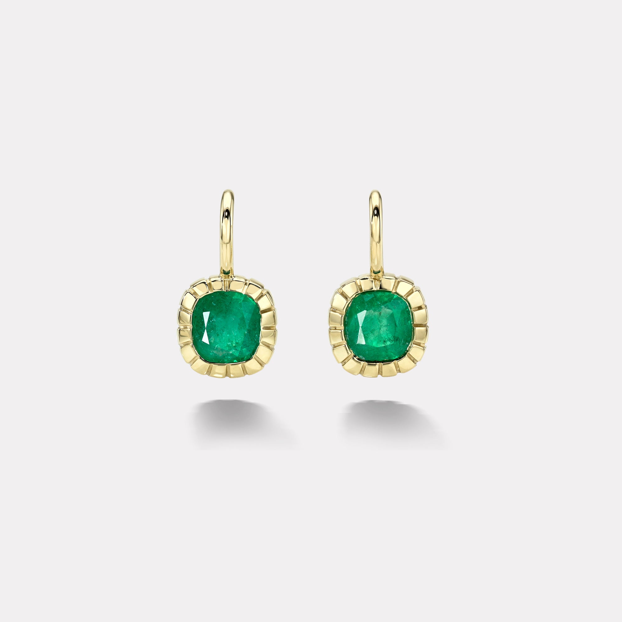 retrouvai 3.9ct Cushion Emeralds Heirloom Bezel Earrings