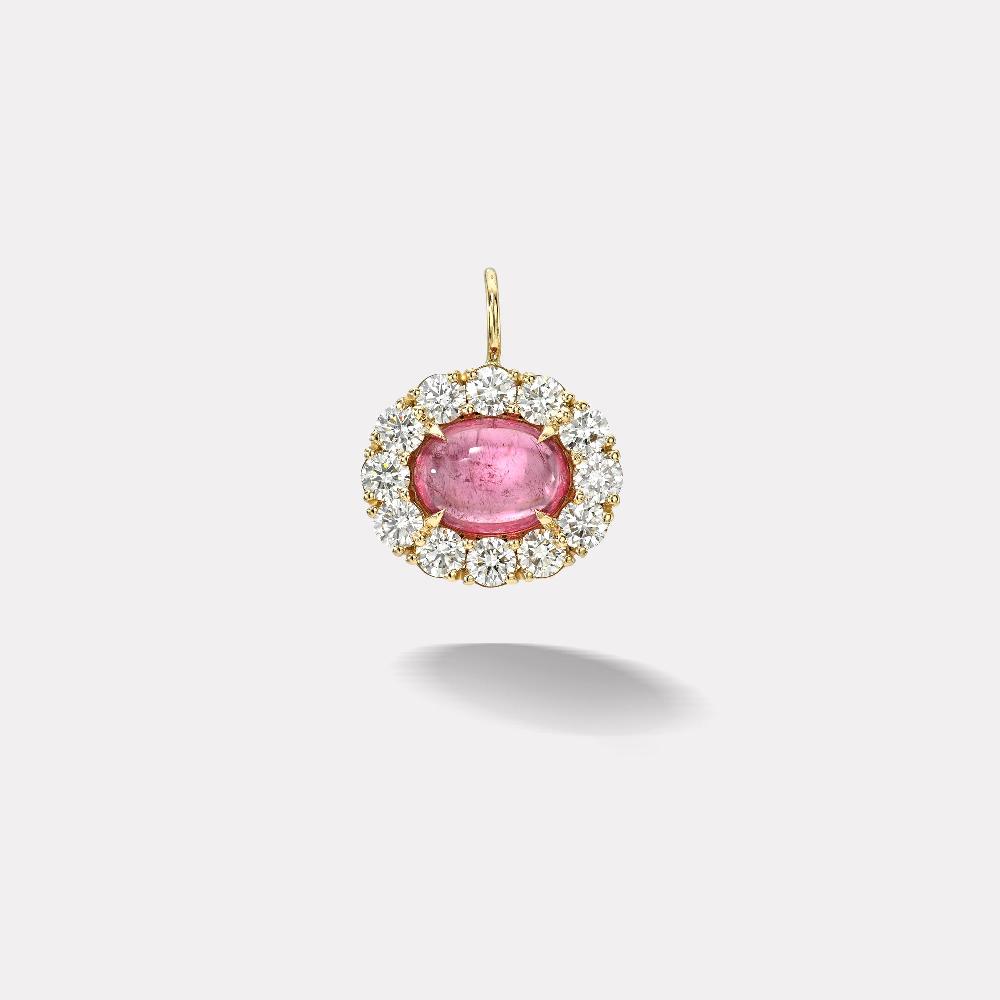 retrouvai 3.9ct Oval Cabochon Pink Tourmaline Diamond Heirloom Bezel Charm