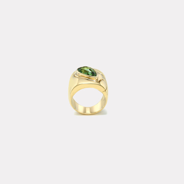 Retrouvai 3.9ct Pear Green Tourmaline Impetus Interlocking Puzzle Ring