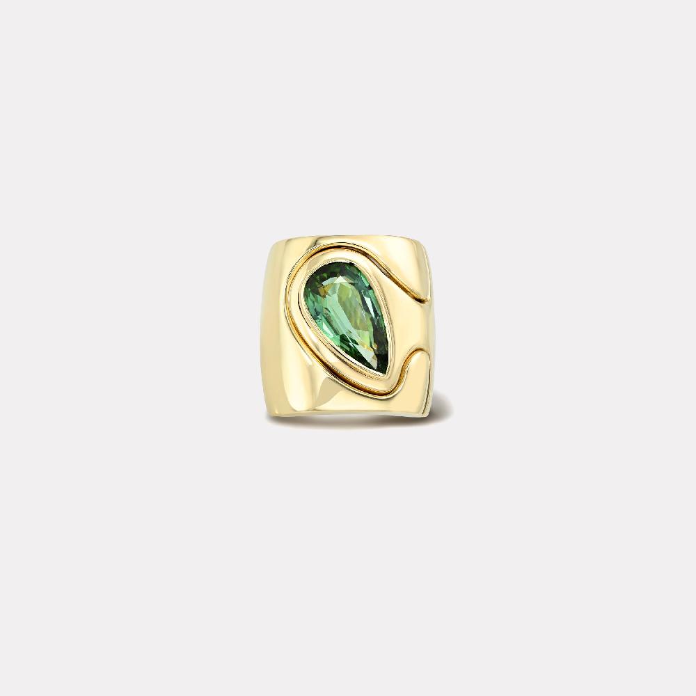 retrouvai 3.9ct Pear Green Tourmaline Impetus Interlocking Puzzle Ring