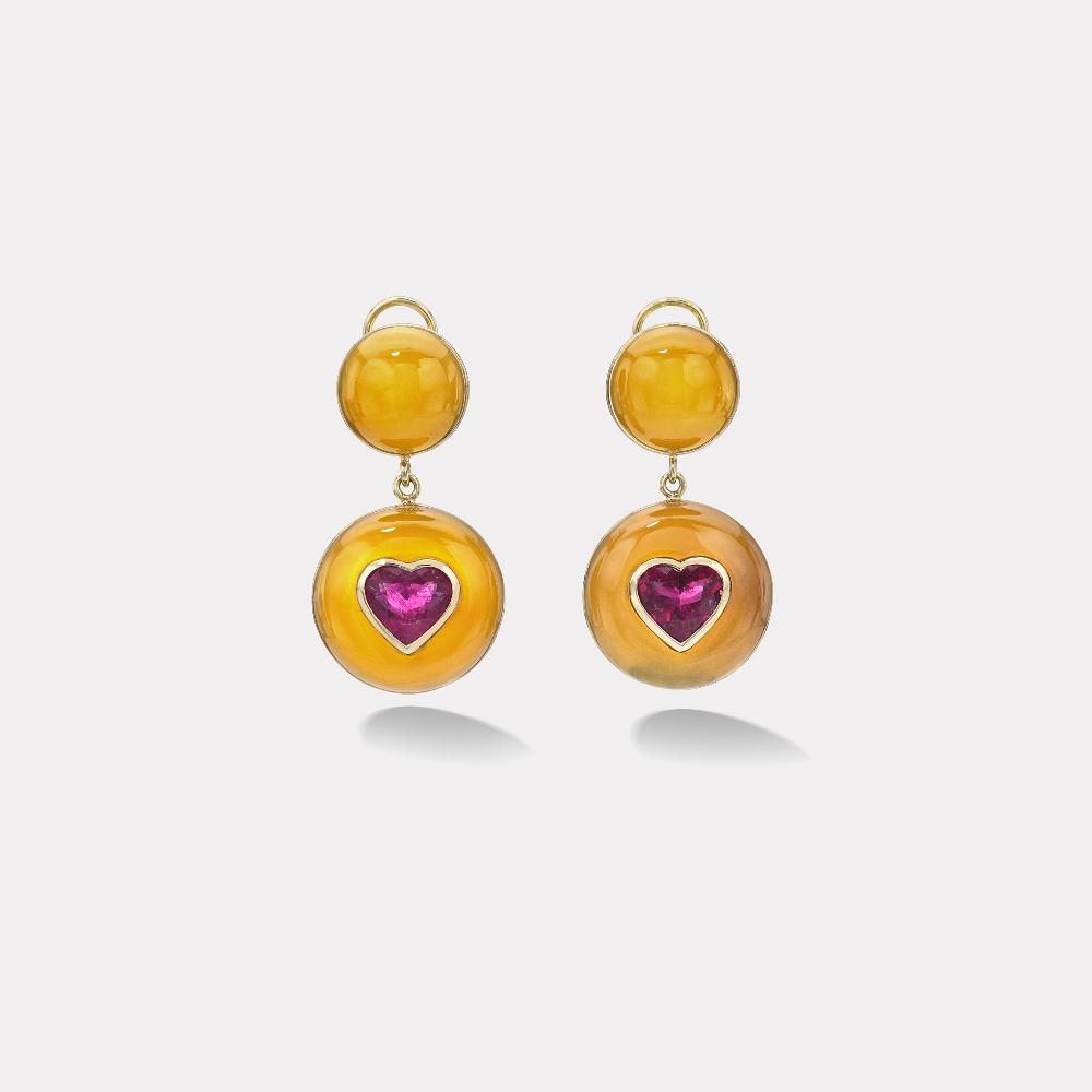 retrouvai 3.9ct Rubellite Hearts in Carnelian Lollipop Earrings