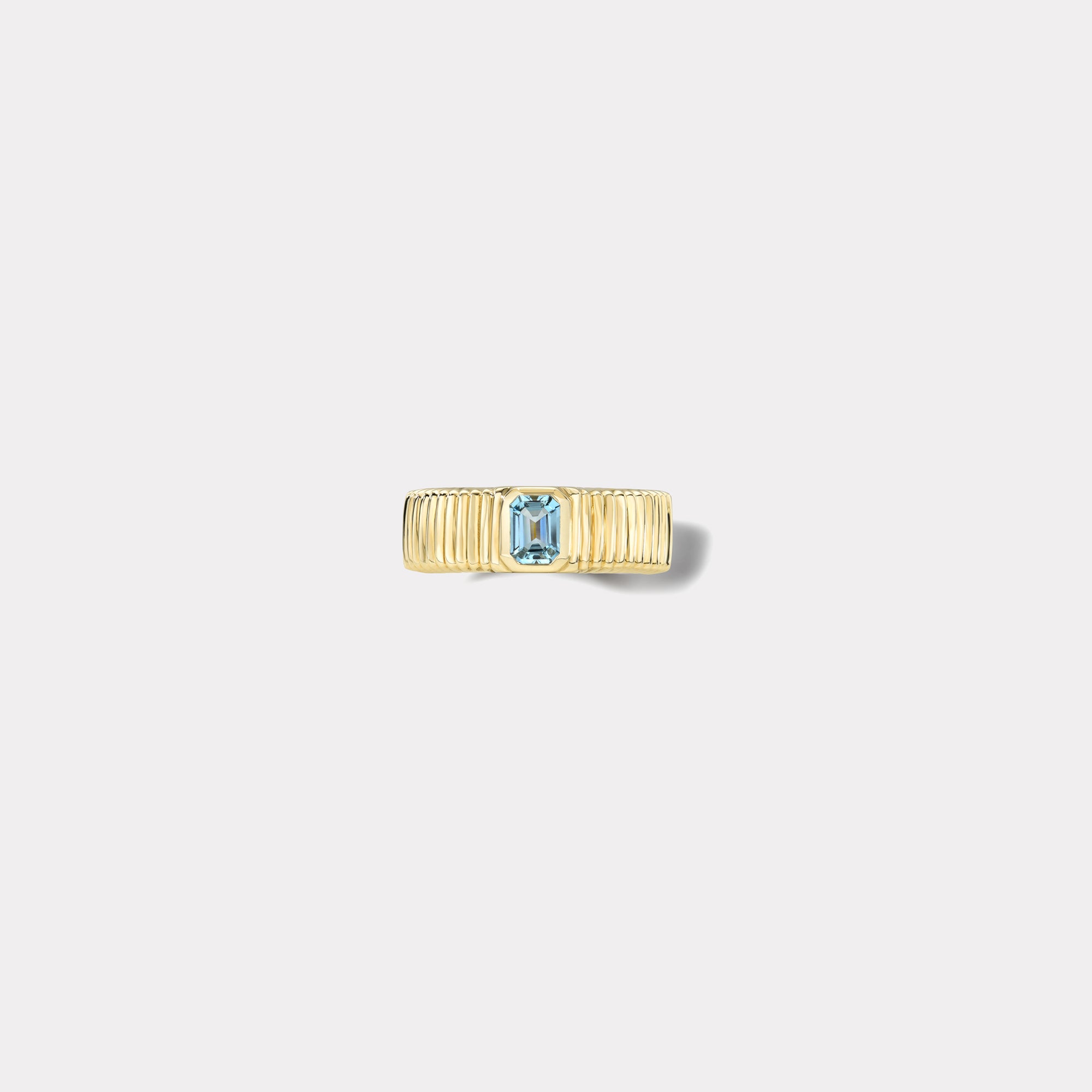 retrouvai .36ct Emerald Cut Aquamarine Pleated Solitaire Band