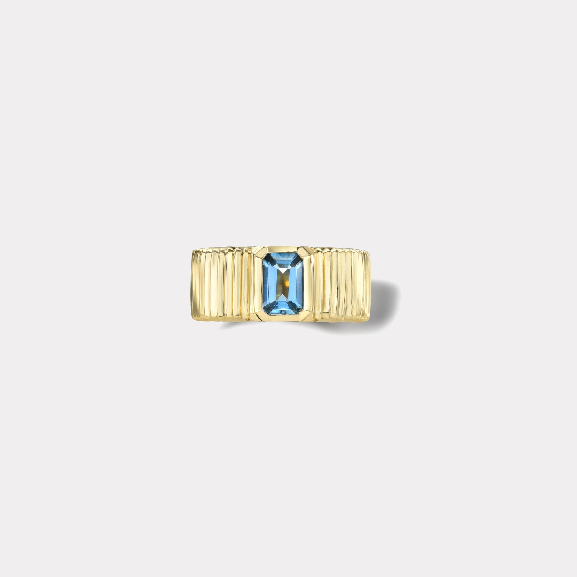 retrouvai .37ct Emerald Cut Aquamarine Pleated Solitaire Band