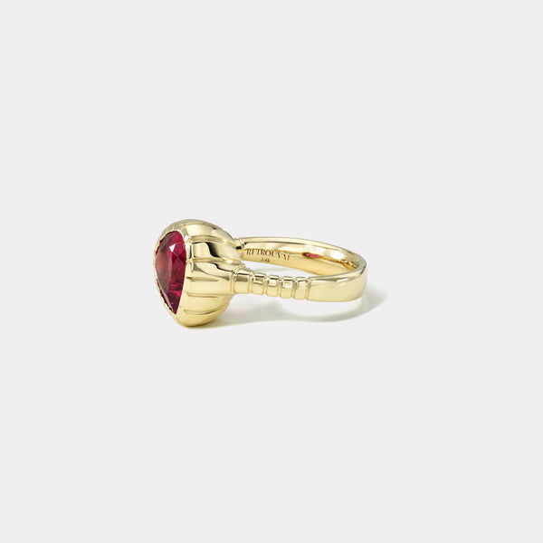 Retrouvai 3ct Tilted Pear Rubellite Heirloom Bezel Ring