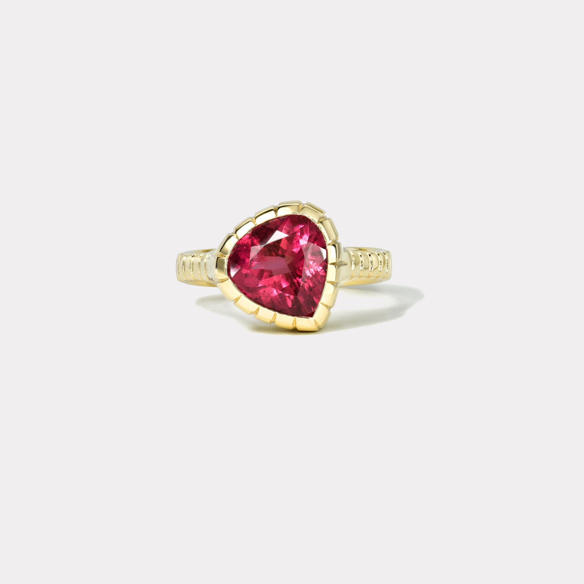 retrouvai 3ct Tilted Pear Rubellite Heirloom Bezel Ring