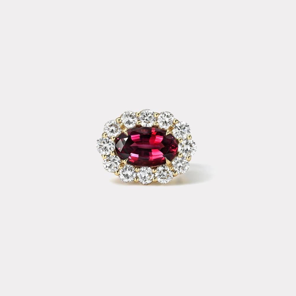 retrouvai 4.06ct Rhodolite Garnet Diamond Heirloom Bezel Ring