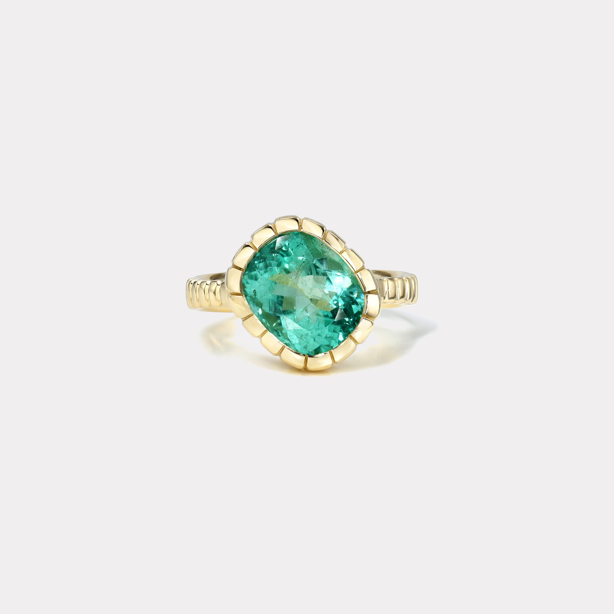 retrouvai 4.07ct Titled Cushion Emerald Heirloom Bezel Ring