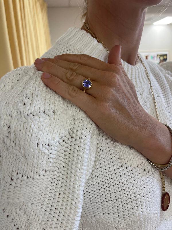 Retrouvai 4.08ct Unheated Purple Sapphire Heirloom Bezel Ring