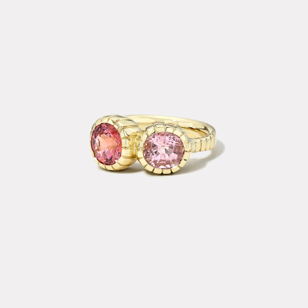 Retrouvai 4.09ct Pink Tourmalines Double Stone Heirloom Bezel Ring
