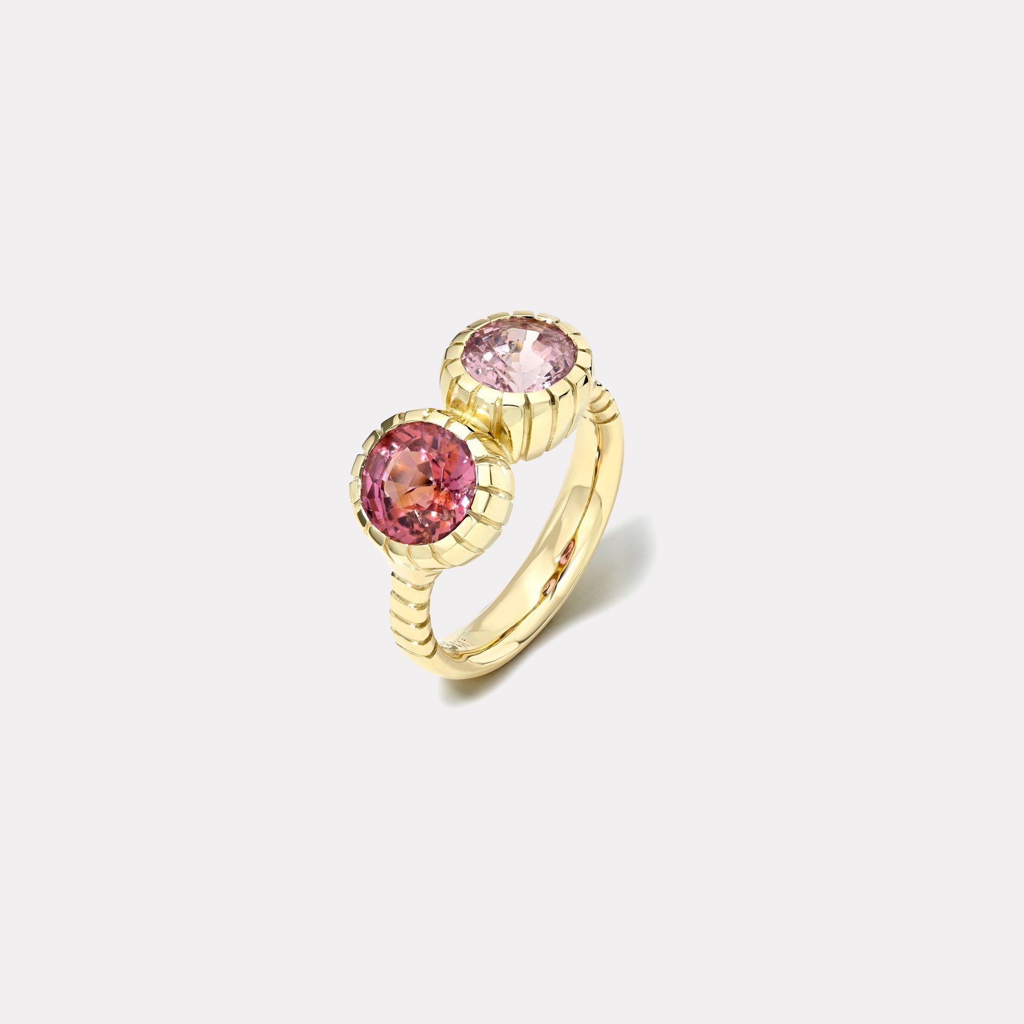 retrouvai 4.09ct Pink Tourmalines Double Stone Heirloom Bezel Ring