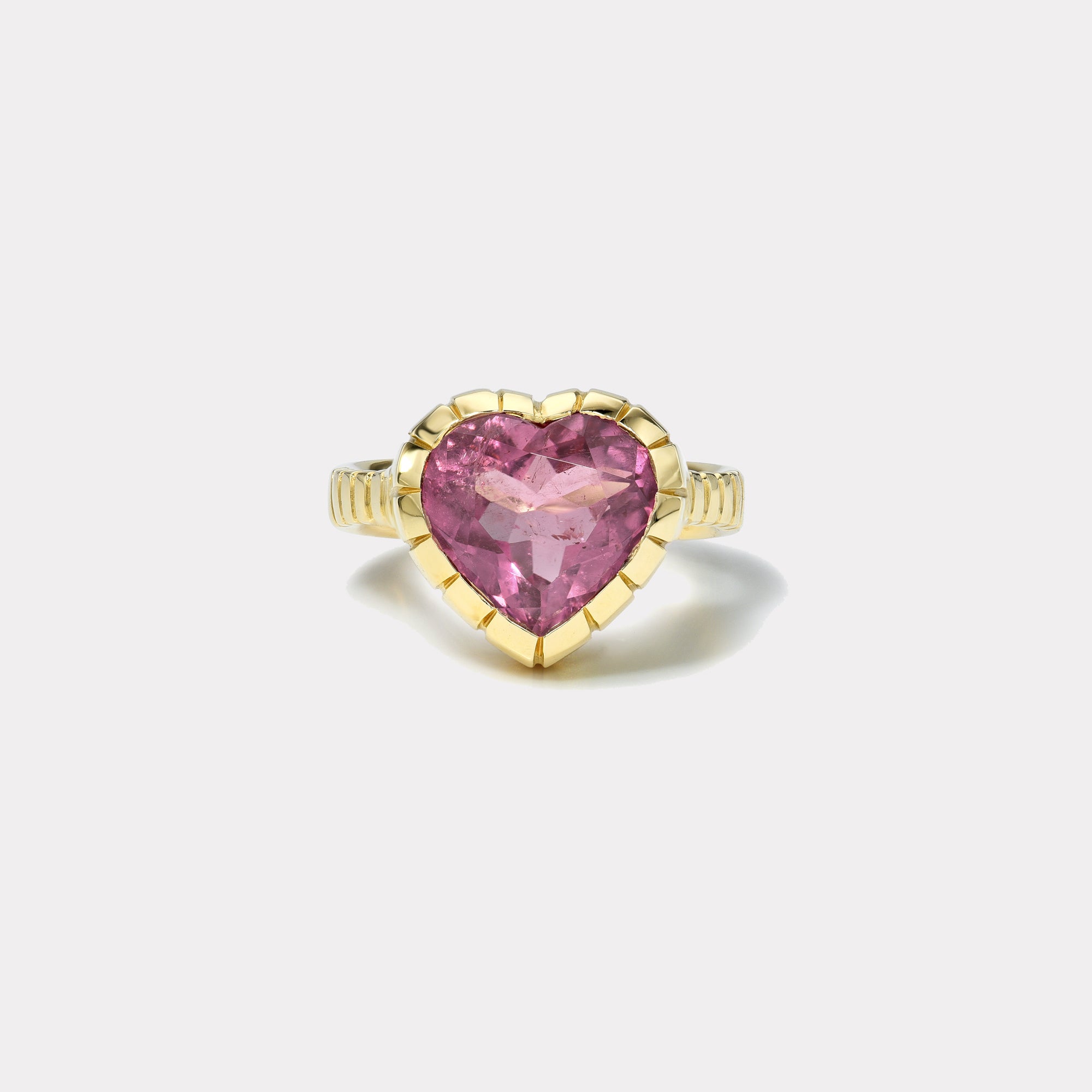 retrouvai 4.10ct Heart Pink Tourmaline Heirloom Bezel Ring