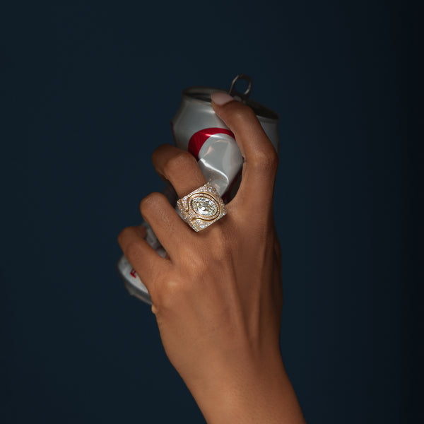 Retrouvai 4.14ct Vintage Oval Diamond With Pavé Impetus Interlocking Puzzle Ring