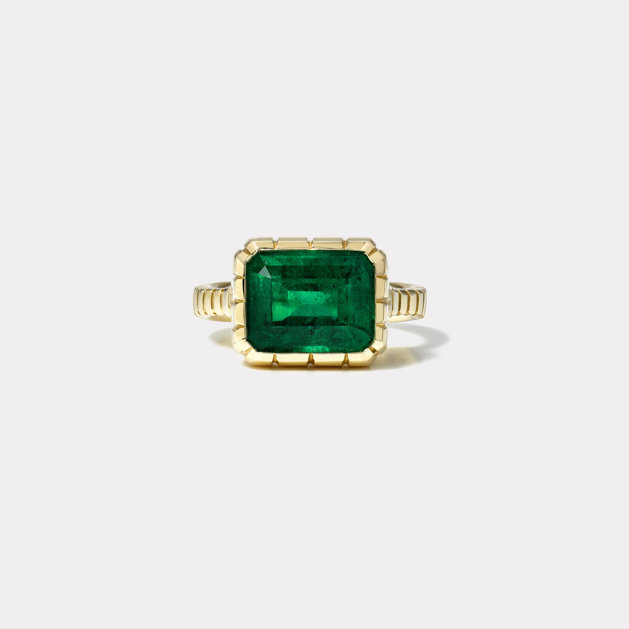 retrouvai 4.17ct Emerald Cut Emerald Heirloom Bezel Ring