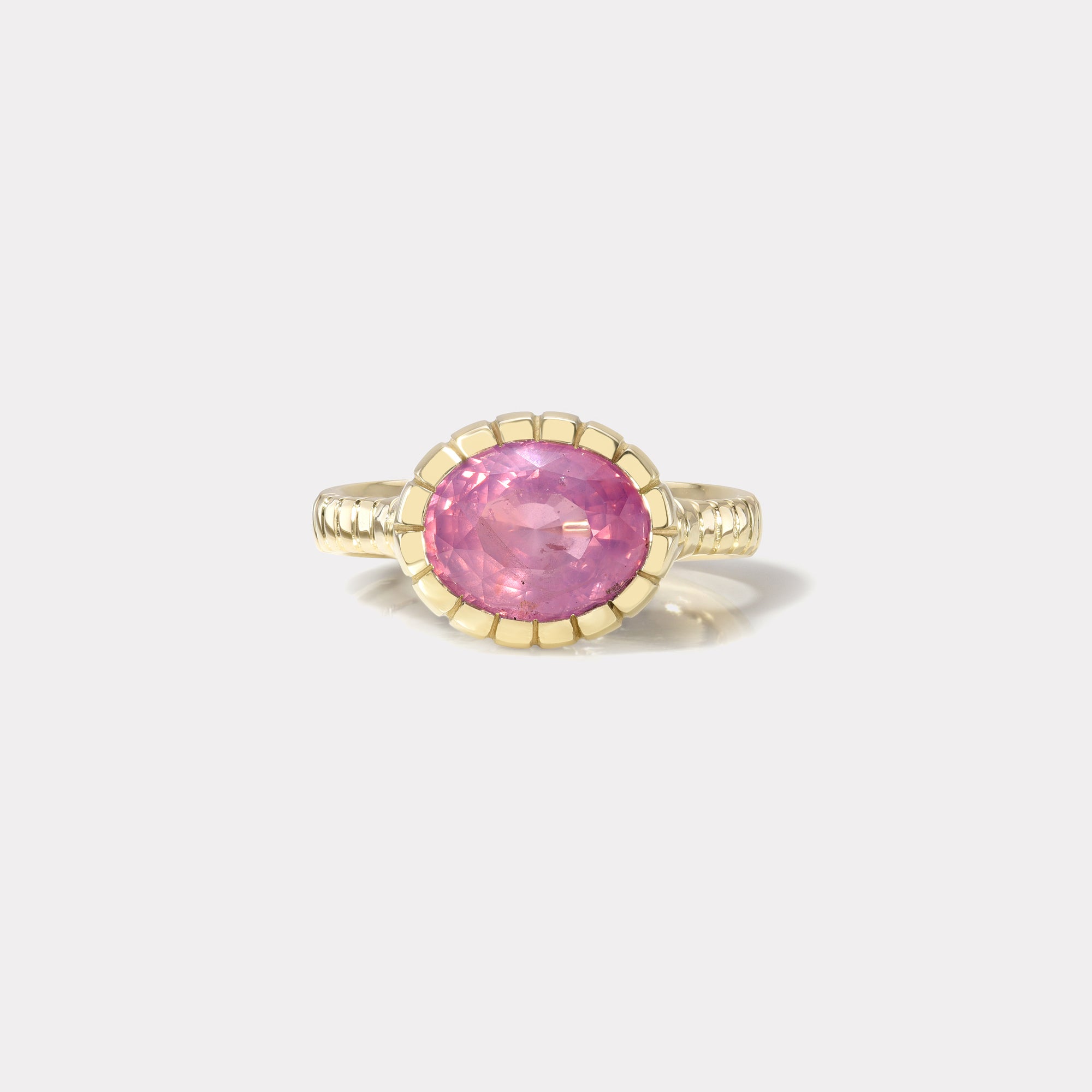 retrouvai 4.18ct Oval Unheated Pink Sapphire Heirloom Bezel Ring
