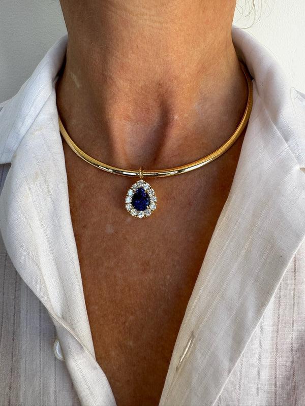 Retrouvai 4.18ct Pear Tanzanite Diamond Heirloom Bezel Charm