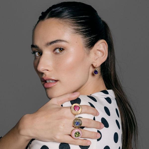 Retrouvai 4.20ct Pear Amethyst Heirloom Bezel Earrings