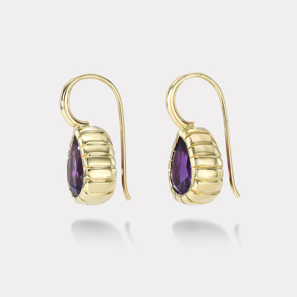 Retrouvai 4.20ct Pear Amethyst Heirloom Bezel Earrings