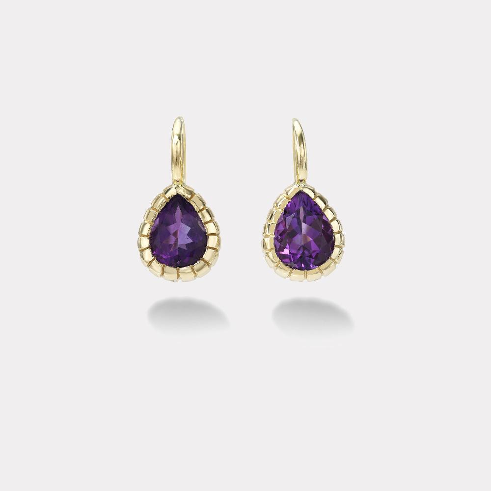 retrouvai 4.20ct Pear Amethyst Heirloom Bezel Earrings