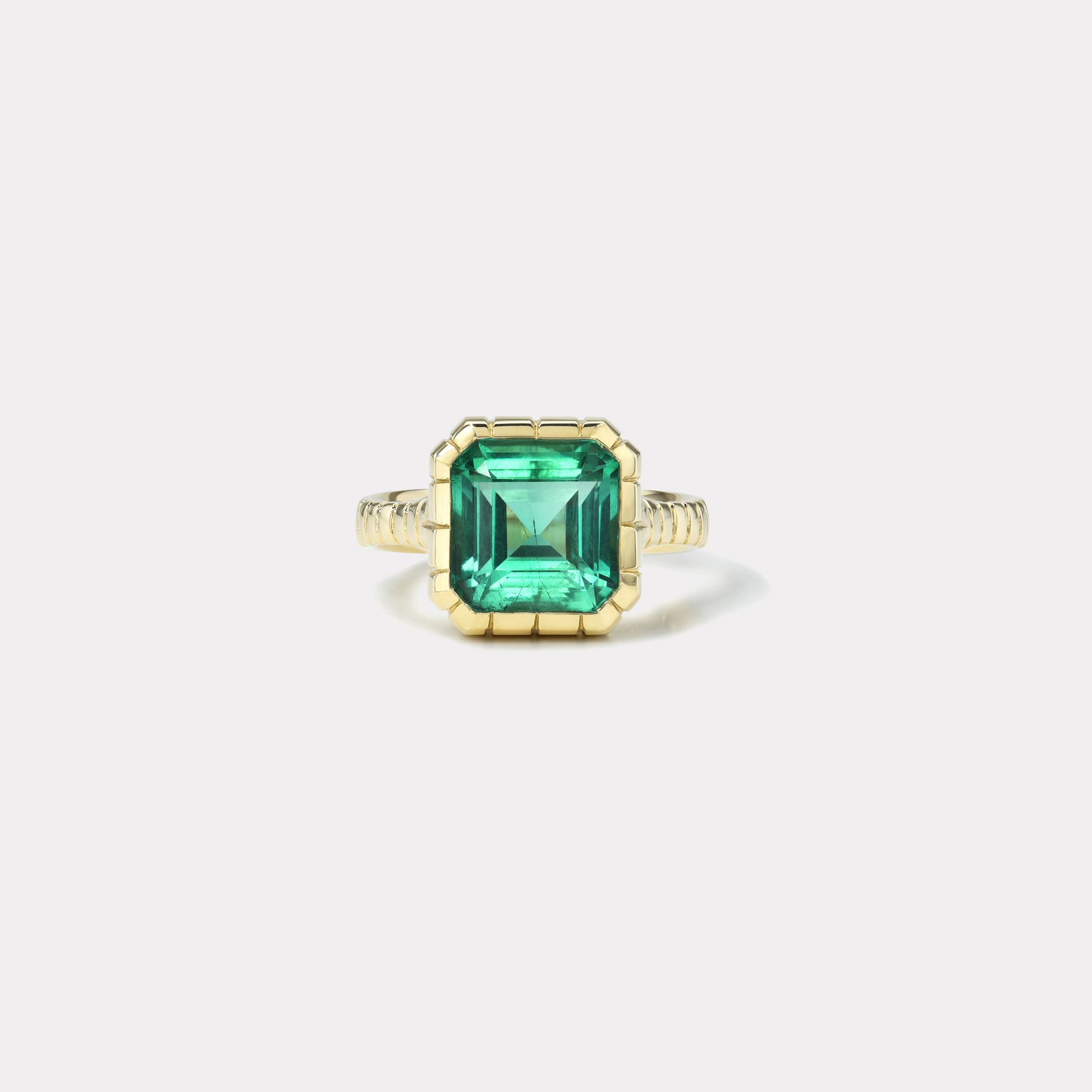 retrouvai 4.23ct Square Emerald Cut Emerald Heirloom Bezel Ring
