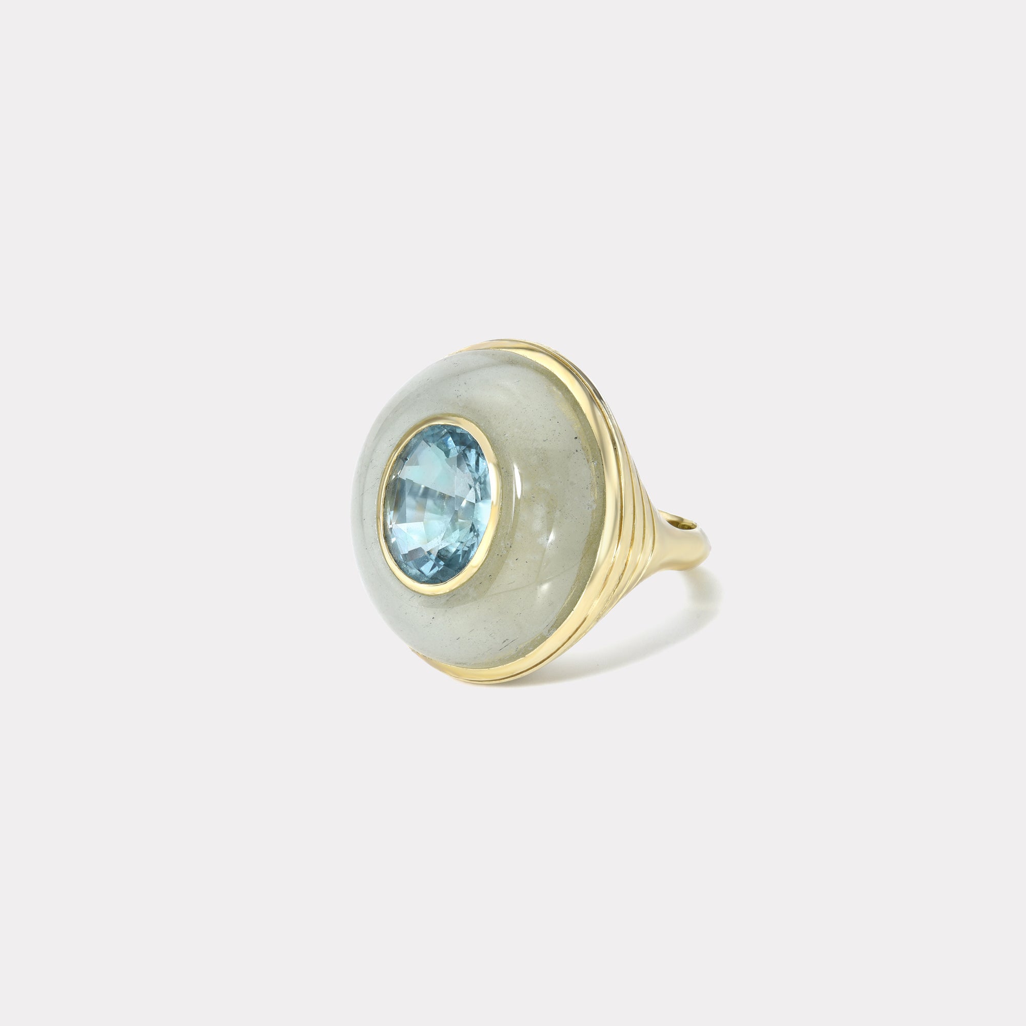retrouvai 4.25ct Aquamarine in Hand Carved Aquamarine Lollipop Ring