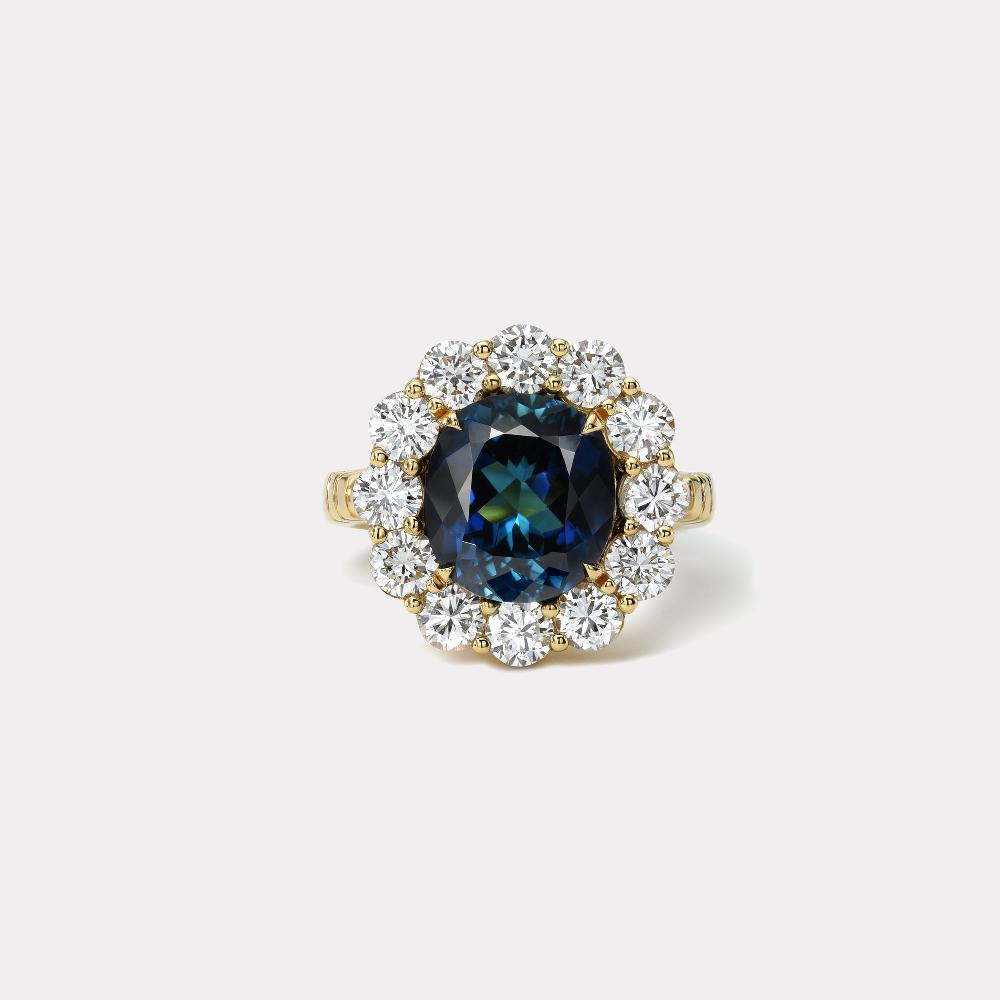 retrouvai 4.31ct Indicolite Diamond Heirloom Bezel Ring