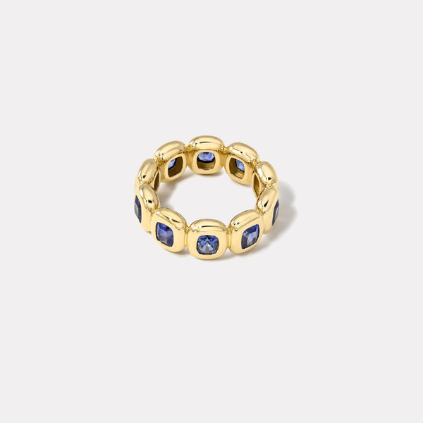 Retrouvai 4.35ct Cushion Blue Sapphires Bezel Eternity Band