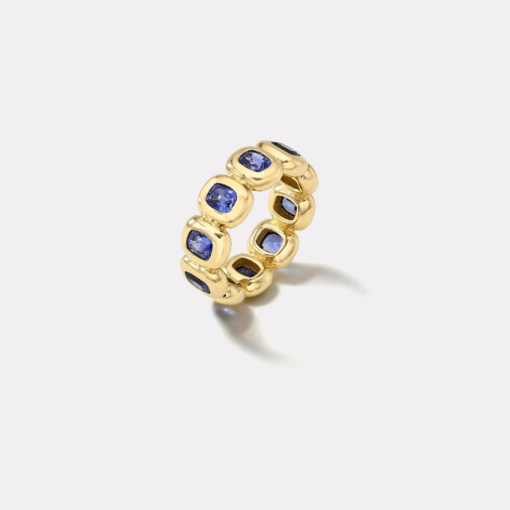 retrouvai 4.35ct Cushion Blue Sapphires Bezel Eternity Band retrouvai 4.35ct Cushion Blue Sapphires Bezel Eternity Band