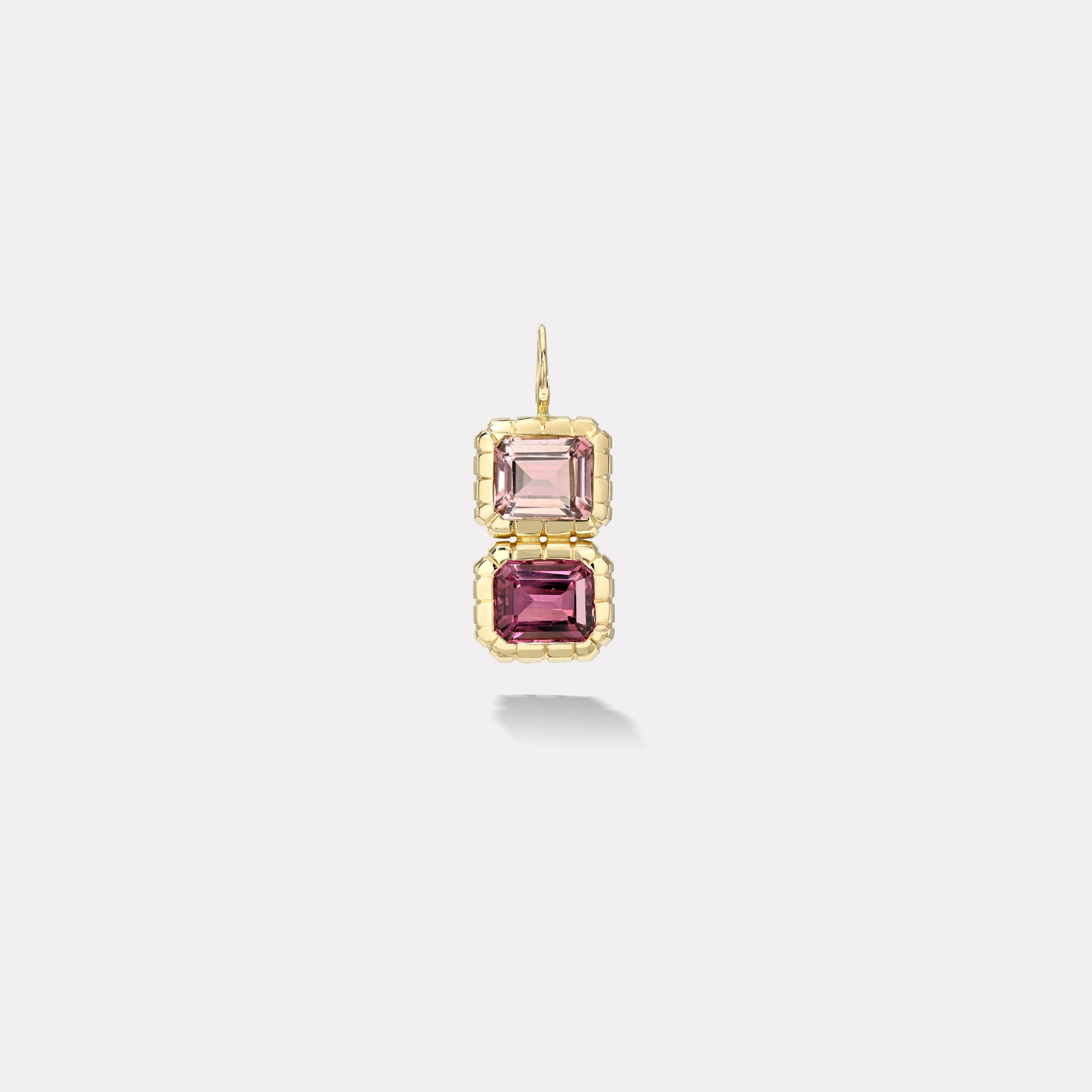 retrouvai 4.37ct Emerald Cut Pink Tourmaline Double Stone Heirloom Bezel Charm
