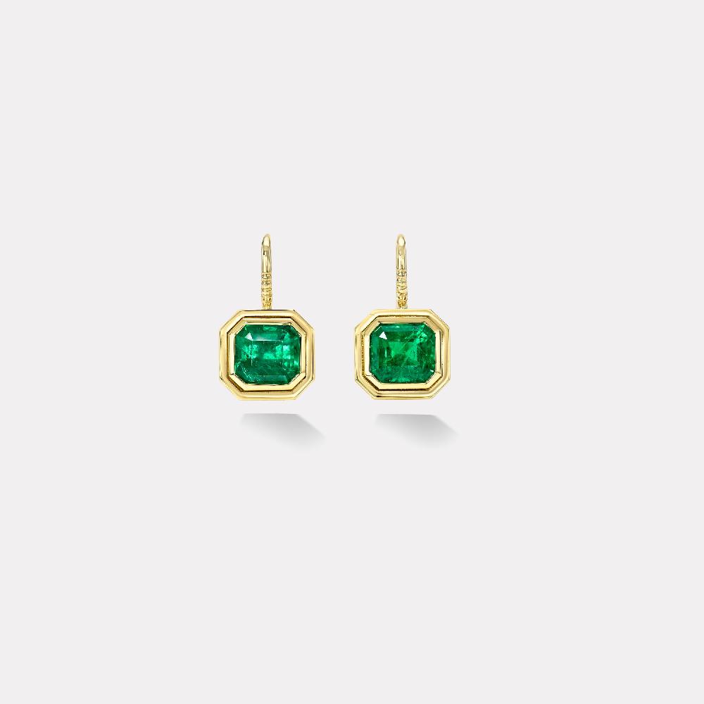 retrouvai 4.47ct Emerald Cut Emerald Bounce Earrings