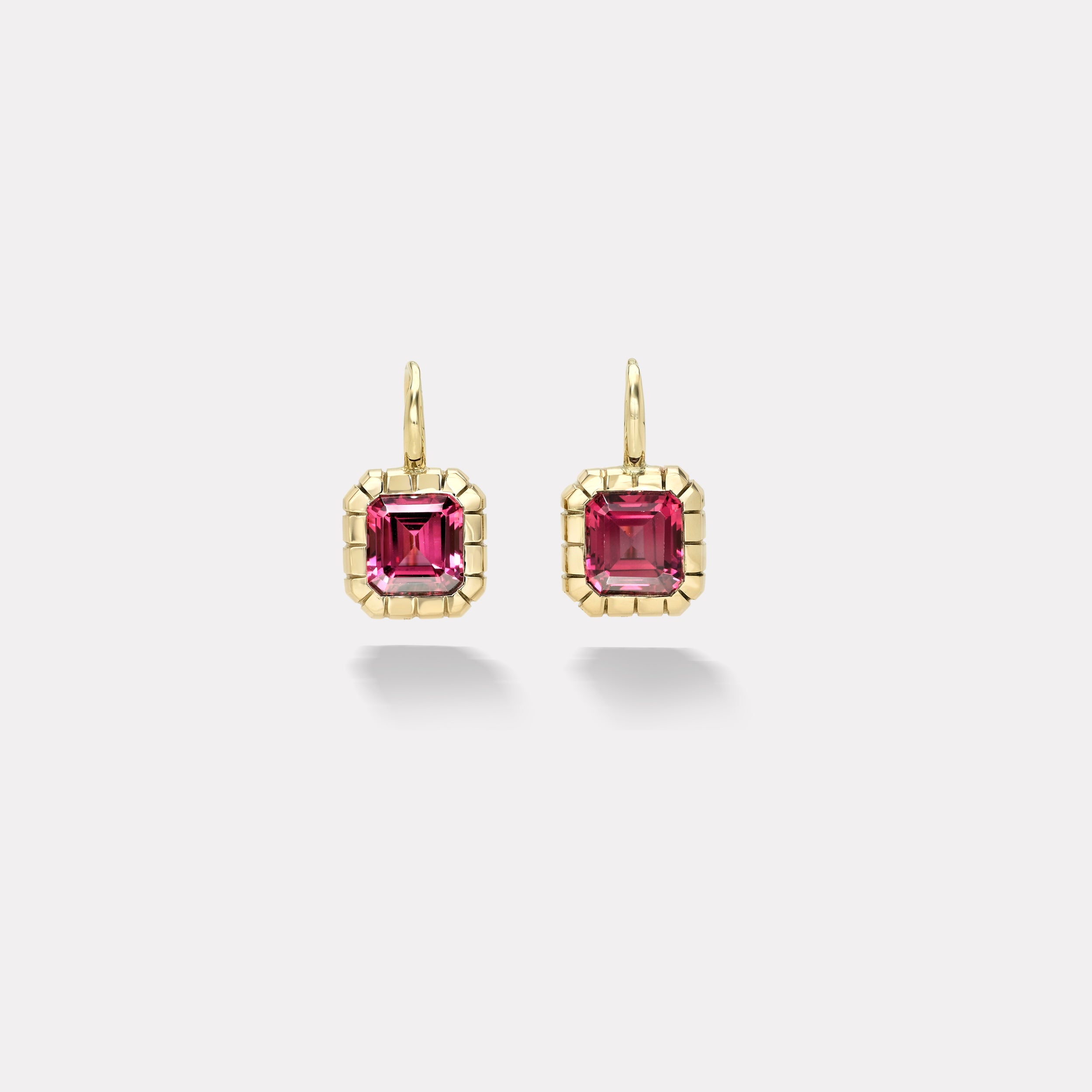 retrouvai 4.54ct Asscher Rhodolite Garnet Heirloom Bezel Earrings