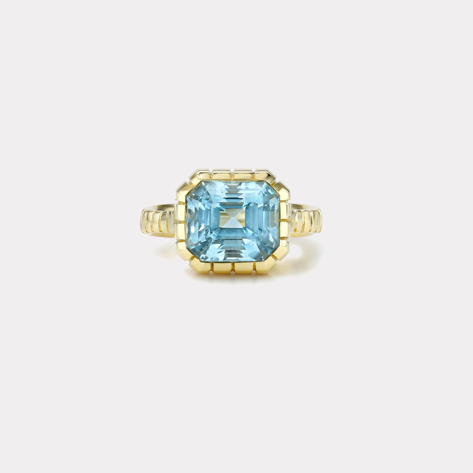 retrouvai 4.5ct Emerald Cut Aquamarine Heirloom Bezel Ring