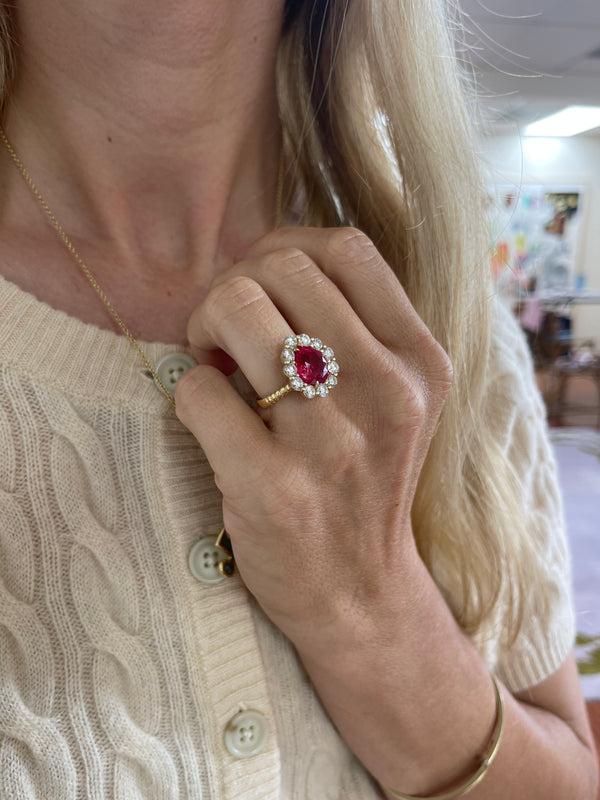 Retrouvai 4.5ct Mahenge Spinel And Diamond Heirloom Bezel Ring