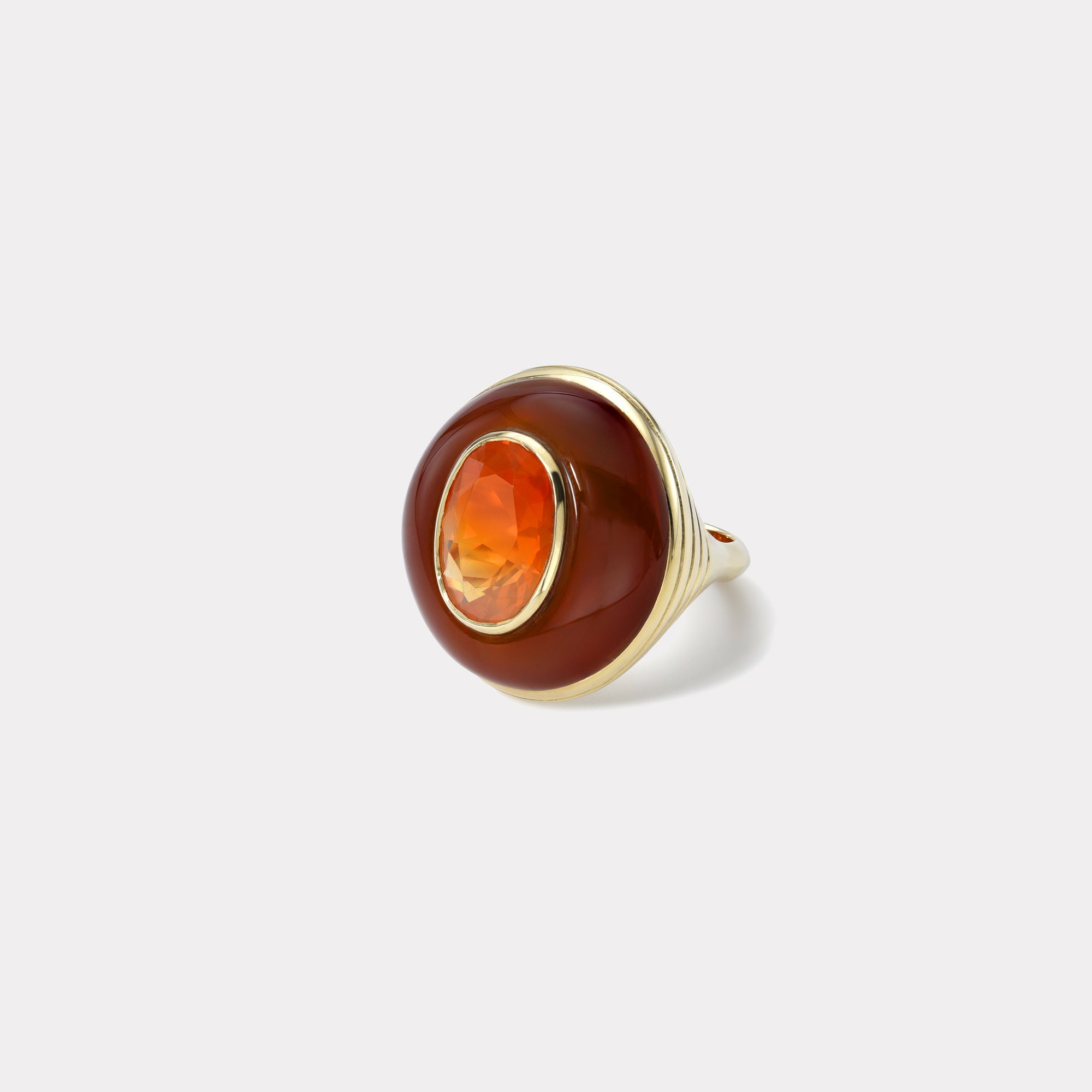 retrouvai 4.5ct Mexican Fire Opal in Hand Carved Carnelian Lollipop Ring